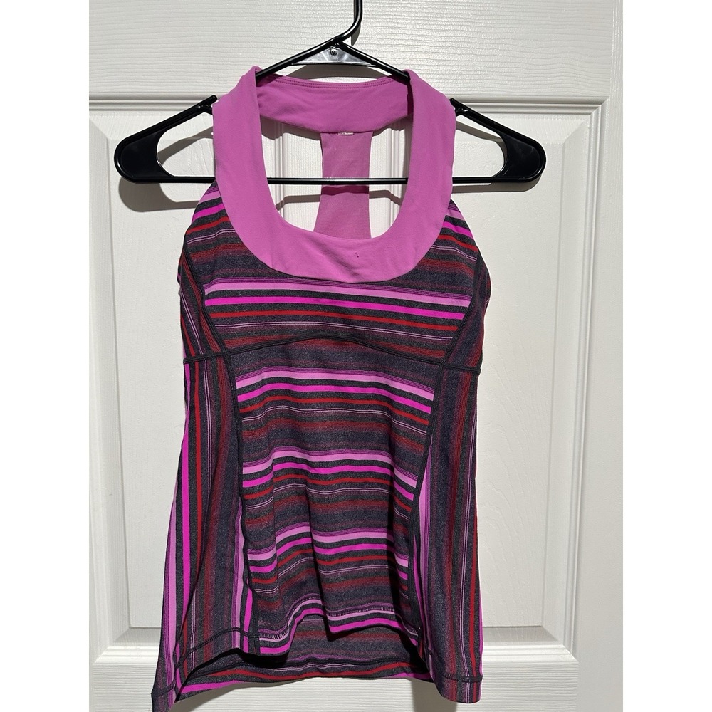Lululemon scoop neck tank top Striped Paris Pink 6